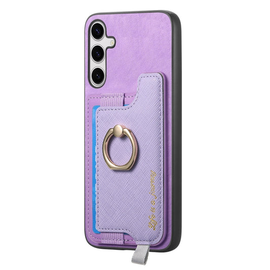 For Samsung Galaxy S25 Ultra 5G Retro Cross Leather Ring Horizontal Insert Card Bag MagSafe Phone Case(Purple) by buy2fix