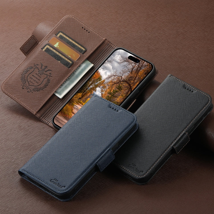 For iPhone 16 Plus Suteni J08 Multifunctional Cross Texture MagSafe Leather Phone Case(Blue) by Suteni