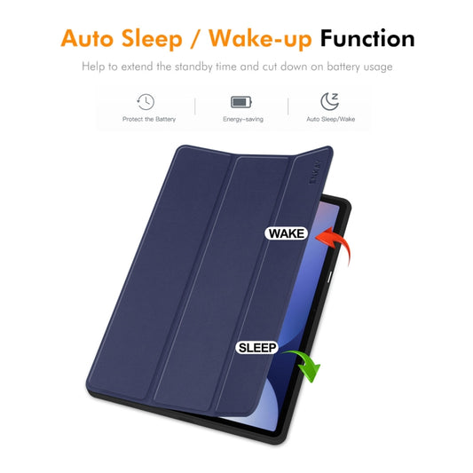 For Samsung Galaxy Tab S10 Ultra / S9 Ultra ENKAY Tri-fold Custer Texture TPU Leather Smart Tablet Case with Pen Slot(Dark Blue) by ENKAY