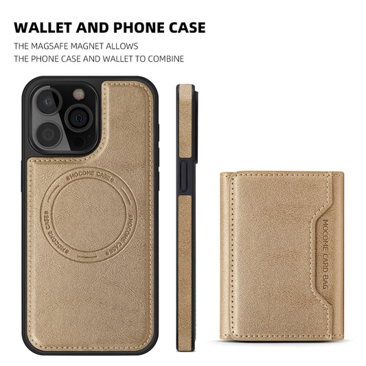 For iPhone 14 Pro Shield Multi-functional MagSafe Card Bag Phone Case(Desert Gold) - iPhone 14 Pro Cases by buy2fix | Online Shopping UK | buy2fix