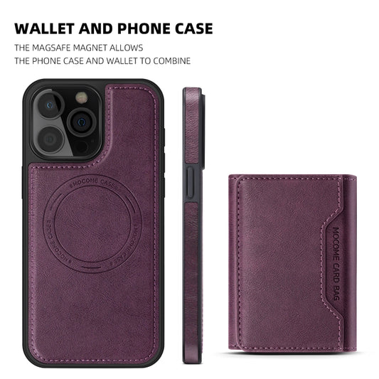 For iPhone 15 Pro Shield Multi-functional MagSafe Card Bag Phone Case(Purple) - iPhone 15 Pro Cases by buy2fix | Online Shopping UK | buy2fix