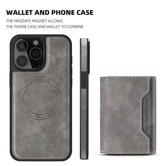 For iPhone 16 Pro Max Shield Multi-functional MagSafe Card Bag Phone Case(Grey) - iPhone 16 Pro Max Cases by buy2fix | Online Shopping UK | buy2fix
