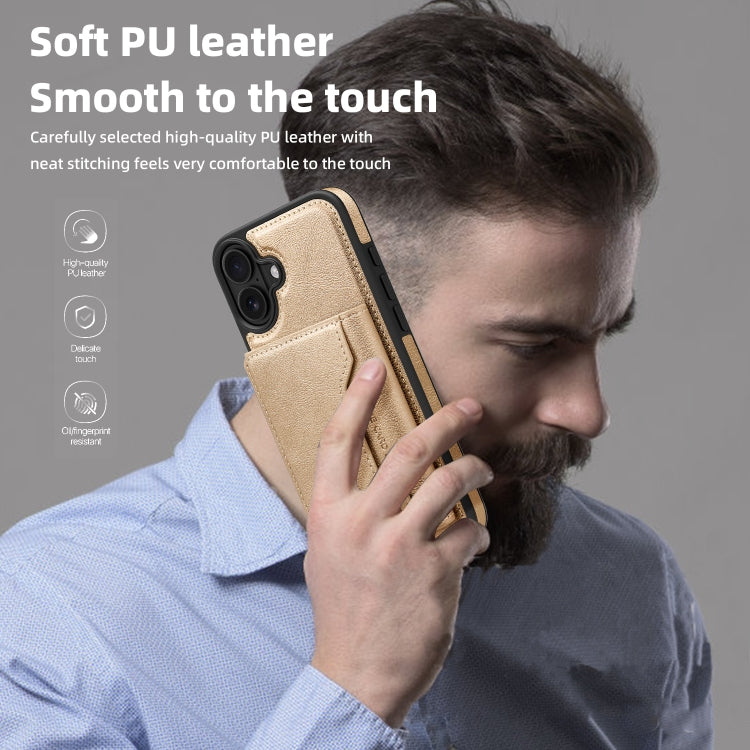 For iPhone 16 Shield Multi-functional MagSafe Card Bag Phone Case(Desert Gold) by buy2fix