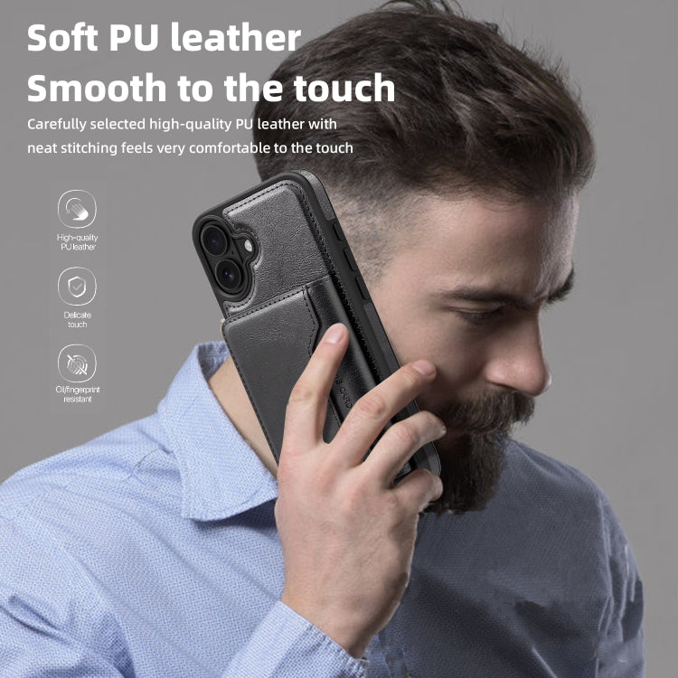 For iPhone 16 Shield Multi-functional MagSafe Card Bag Phone Case(Black) by buy2fix