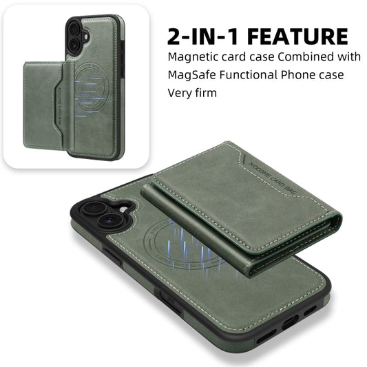For iPhone 16 Shield Multi-functional MagSafe Card Bag Phone Case(Green) by buy2fix