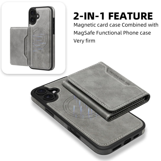 For iPhone 16 Shield Multi-functional MagSafe Card Bag Phone Case(Grey) by buy2fix