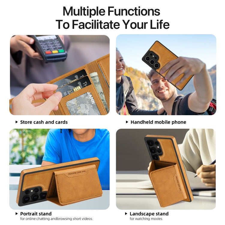 For Samsung Galaxy S25+ 5G Shield Multi-functional MagSafe Card Bag Phone Case(Brown) by buy2fix