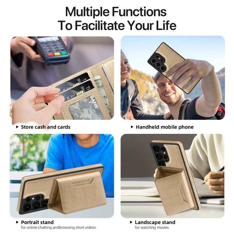 For Samsung Galaxy S25 Ultra 5G Shield Multi-functional MagSafe Card Bag Phone Case(Desert Gold) by buy2fix