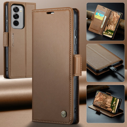 For OPPO Reno12 5G Global CaseMe 023 Butterfly Buckle Litchi Texture RFID Anti-theft Leather Phone Case(Brown) by CaseMe