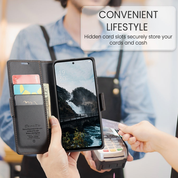 For OPPO Reno12 5G Global CaseMe 023 Butterfly Buckle Litchi Texture RFID Anti-theft Leather Phone Case(Black) by CaseMe