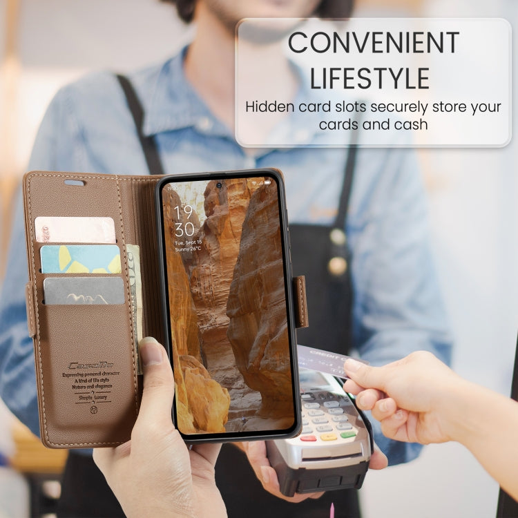 For OPPO Reno12 Pro 5G Global CaseMe 023 Butterfly Buckle Litchi Texture RFID Anti-theft Leather Phone Case(Brown) by CaseMe