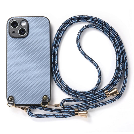 For iPhone 16 Pro Max Carbon Fiber Texture Leather Back Phone Case with Crossbody Strap(Blue) by buy2fix