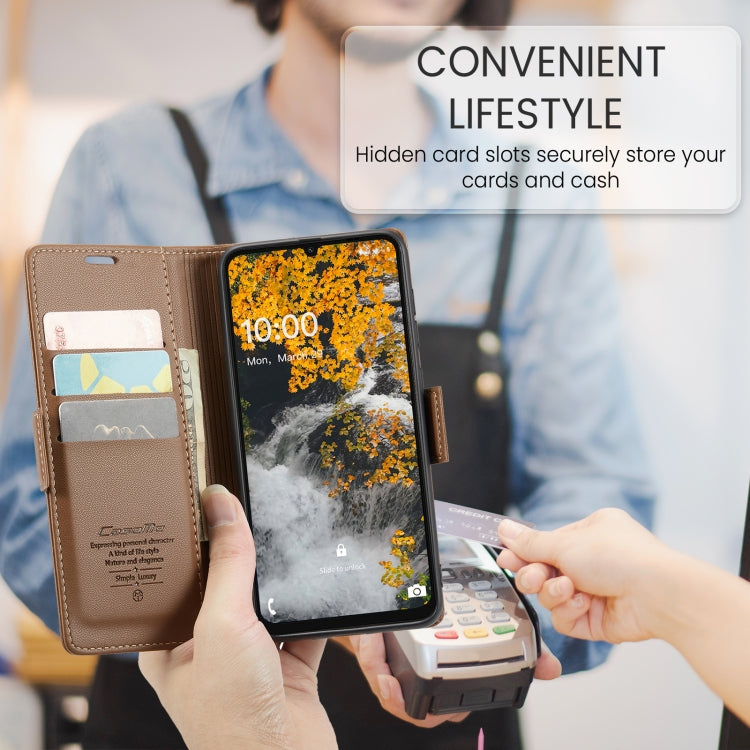 For Samsung Galaxy A07 / A06 CaseMe 023 Butterfly Buckle Litchi Texture RFID Anti-theft Leather Phone Case(Brown) by CaseMe