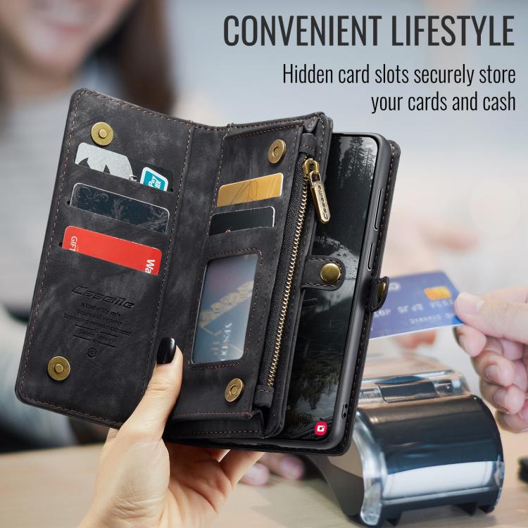 For Samsung Galaxy S25 Edge 5G CaseMe 008 Detachable Multifunctional Leather Phone Case(Black) - Galaxy S25 Edge 5G Cases by CaseMe | Online Shopping UK | buy2fix