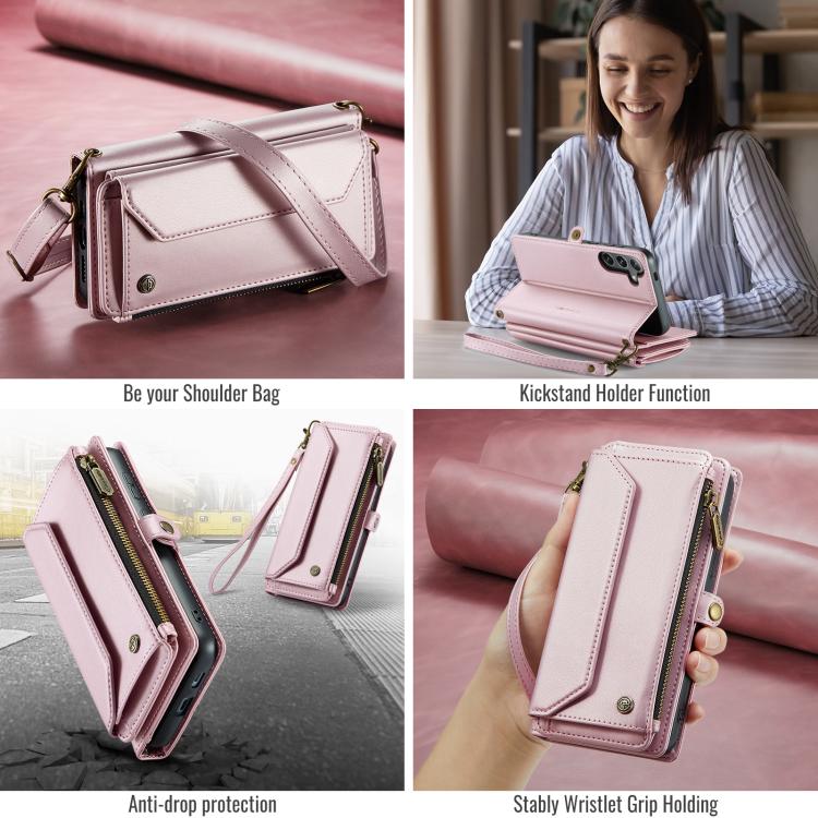 For Samsung Galaxy S25+ 5G CaseMe C36 Card Slots Zipper Wallet RFID Anti-theft Leather Phone Case(Pink) - Galaxy S25+ 5G Cases by CaseMe | Online Shopping UK | buy2fix
