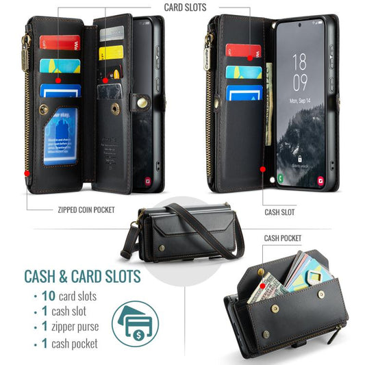 For Samsung Galaxy S25+ 5G CaseMe C36 Card Slots Zipper Wallet RFID Anti-theft Leather Phone Case(Black) - Galaxy S25+ 5G Cases by CaseMe | Online Shopping UK | buy2fix