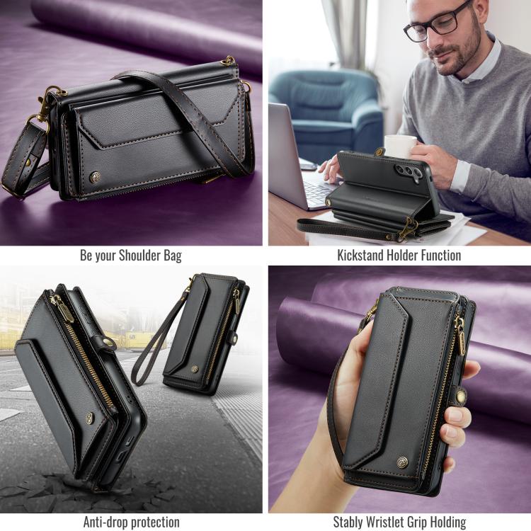 For Samsung Galaxy S25 5G CaseMe C36 Card Slots Zipper Wallet RFID Anti-theft Leather Phone Case(Black) - Galaxy S25 5G Cases by CaseMe | Online Shopping UK | buy2fix