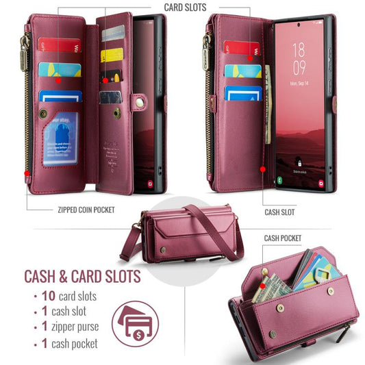 For Samsung Galaxy S25 Ultra 5G CaseMe C36 Card Slots Zipper Wallet RFID Anti-theft Leather Phone Case(Red) - Galaxy S25 Ultra 5G Cases by CaseMe | Online Shopping UK | buy2fix