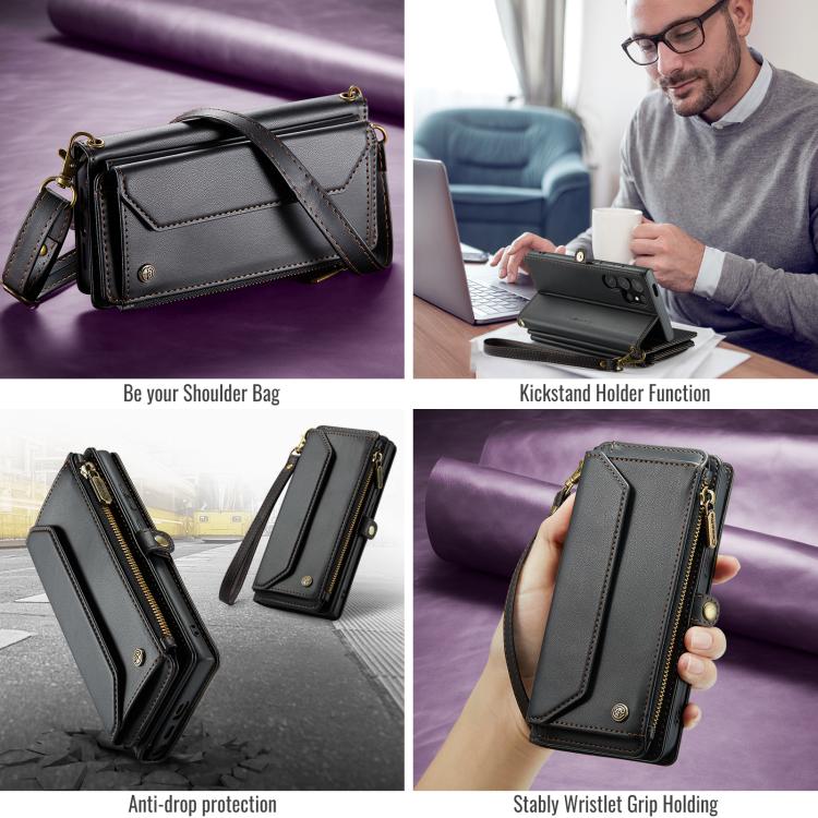 For Samsung Galaxy S25 Ultra 5G CaseMe C36 Card Slots Zipper Wallet RFID Anti-theft Leather Phone Case(Black) - Galaxy S25 Ultra 5G Cases by CaseMe | Online Shopping UK | buy2fix