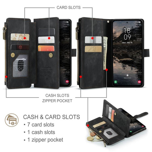 For Samsung Galaxy S25 5G CaseMe C30 Card Slots Zipper Wallet Leather Phone Case(Black) by CaseMe