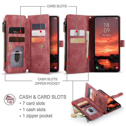 For Samsung Galaxy S25 5G CaseMe C30 Card Slots Zipper Wallet Leather Phone Case(Red) by CaseMe
