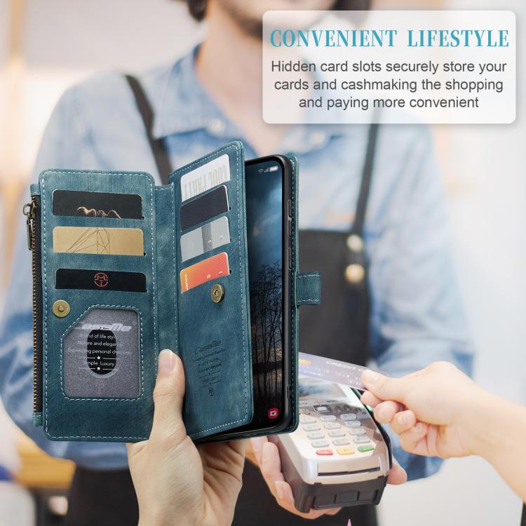 For Samsung Galaxy S25 Edge 5G CaseMe C30 Card Slots Zipper Wallet Leather Phone Case(Blue) - Galaxy Phone Cases by CaseMe | Online Shopping UK | buy2fix