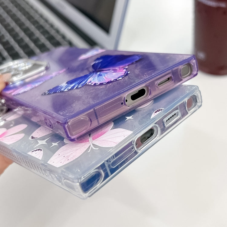 For Samsung Galaxy S25 Ultra 5G Plating Texture Butterfly TPU Phone Case with Glitter Lens Film(Silver Butterflies HU6) by buy2fix