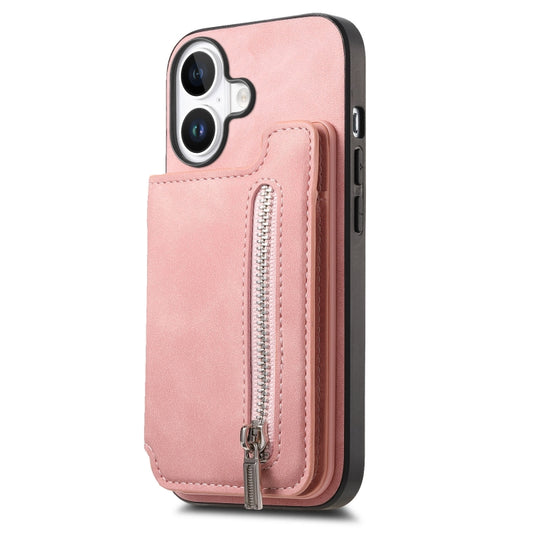 For iPhone 16 Retro MagSafe Zipper Wallet Card Bag Back Phone Case(Pink) - iPhone 16 Cases by buy2fix | Online Shopping UK | buy2fix