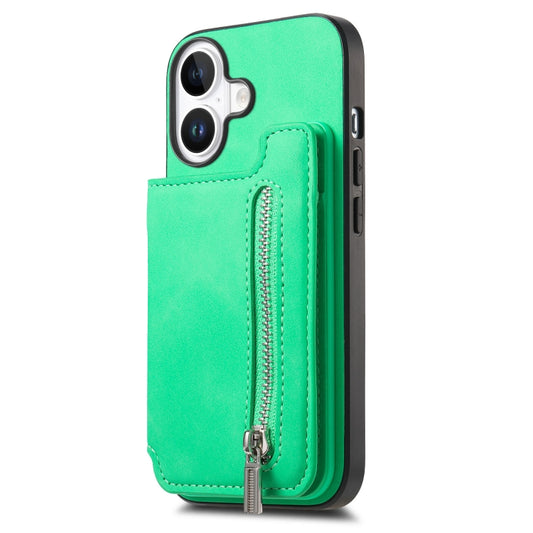 For iPhone 16 Retro MagSafe Zipper Wallet Card Bag Back Phone Case(Green) - iPhone 16 Cases by buy2fix | Online Shopping UK | buy2fix