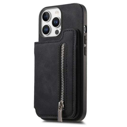 For iPhone 14 Pro Max Retro MagSafe Zipper Wallet Card Bag Back Phone Case(Black) - iPhone 14 Pro Max Cases by buy2fix | Online Shopping UK | buy2fix