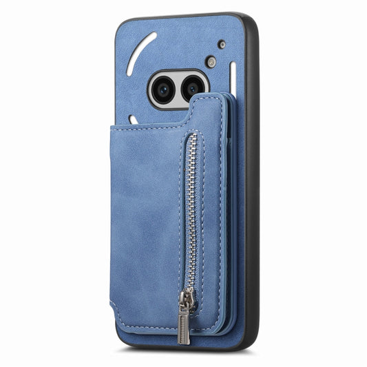 For Nothing CMF Phone 1 Retro MagSafe Zipper Wallet Card Bag Back Phone Case(Blue) - Nothing Cases by buy2fix | Online Shopping UK | buy2fix