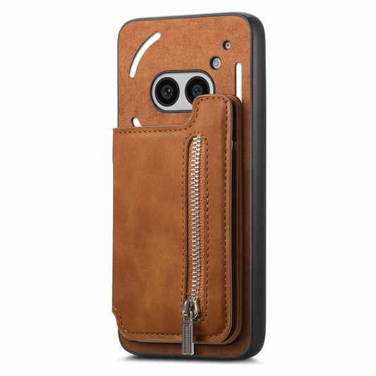 For Nothing CMF Phone 1 Retro MagSafe Zipper Wallet Card Bag Back Phone Case(Brown) - Nothing Cases by buy2fix | Online Shopping UK | buy2fix