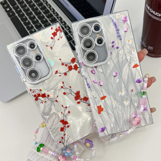 For Samsung Galaxy S25+ 5G Electroplating Flower Texture Wristband TPU Phone Case(Yellow Wildflower SH6) by buy2fix