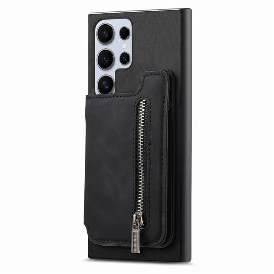 For Samsung Galaxy S25 Ultra 5G Retro MagSafe Zipper Wallet Card Bag Back Phone Case(Black) by buy2fix