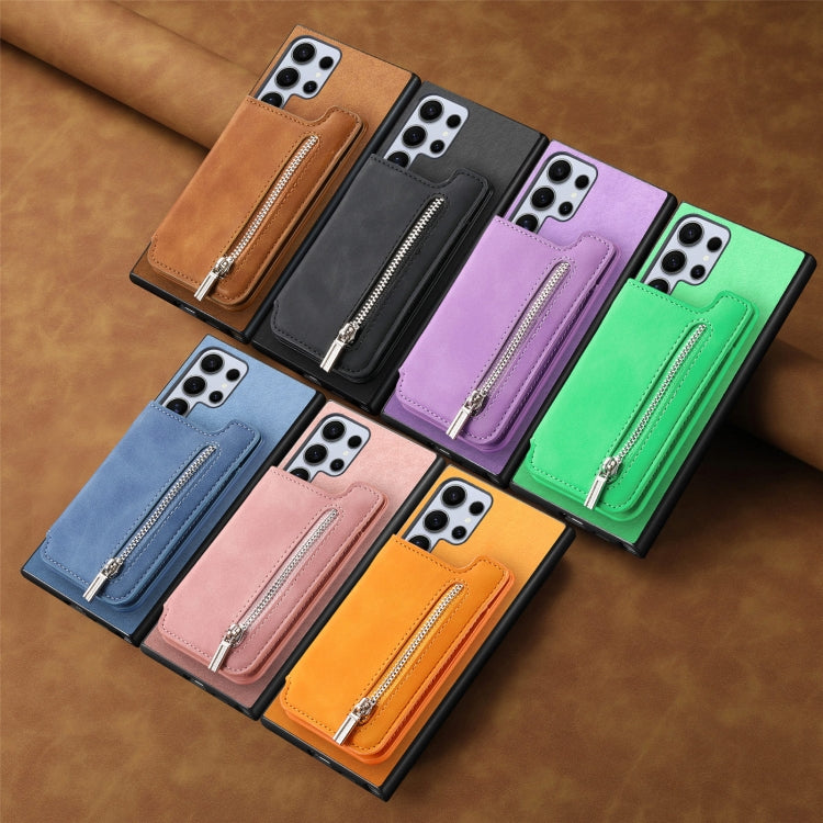 For Samsung Galaxy S25 5G Retro MagSafe Zipper Wallet Card Bag Back Phone Case(Purple) by buy2fix