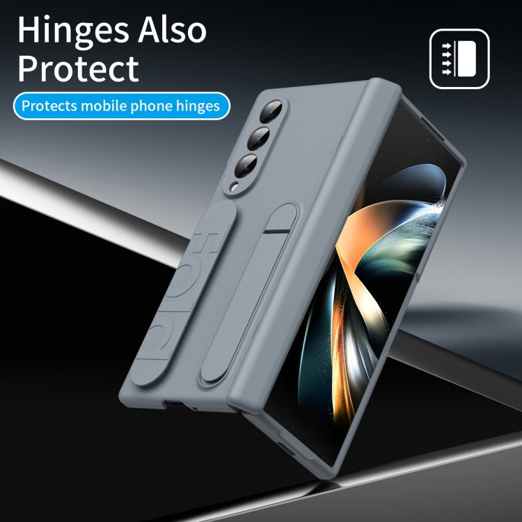 For Samsung Galaxy Z Fold4 Bazher Shell Film Integrated Holder Shockproof Phone Case(Grey) - Galaxy Z Fold4 5G Cases by buy2fix | Online Shopping UK | buy2fix