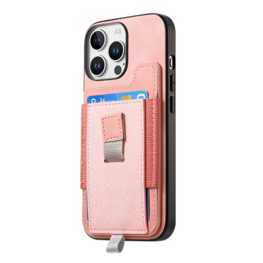 For iPhone 13 Retro Magsafe Cross Leather Pull-Out Card Bag Back Phone Case(Pink) - iPhone 13 Cases by buy2fix | Online Shopping UK | buy2fix