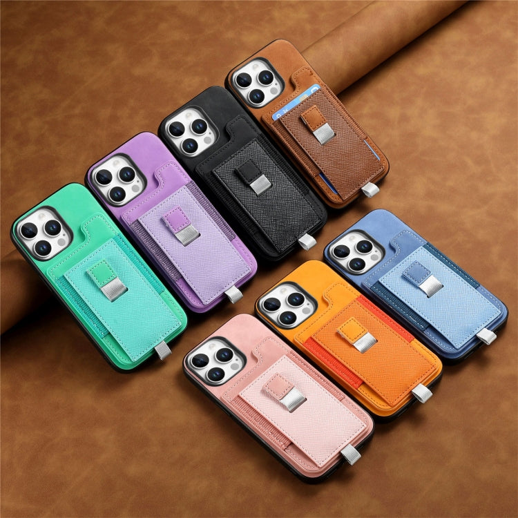 For iPhone 16 Pro Retro Magsafe Cross Leather Pull-Out Card Bag Back Phone Case(Yellow) - iPhone 16 Pro Cases by buy2fix | Online Shopping UK | buy2fix