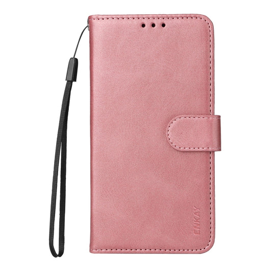 For Samsung Galaxy S25 5G ENKAY Card Wallet Calf Texture Leather Phone Case with Screen Film(Pink) by ENKAY