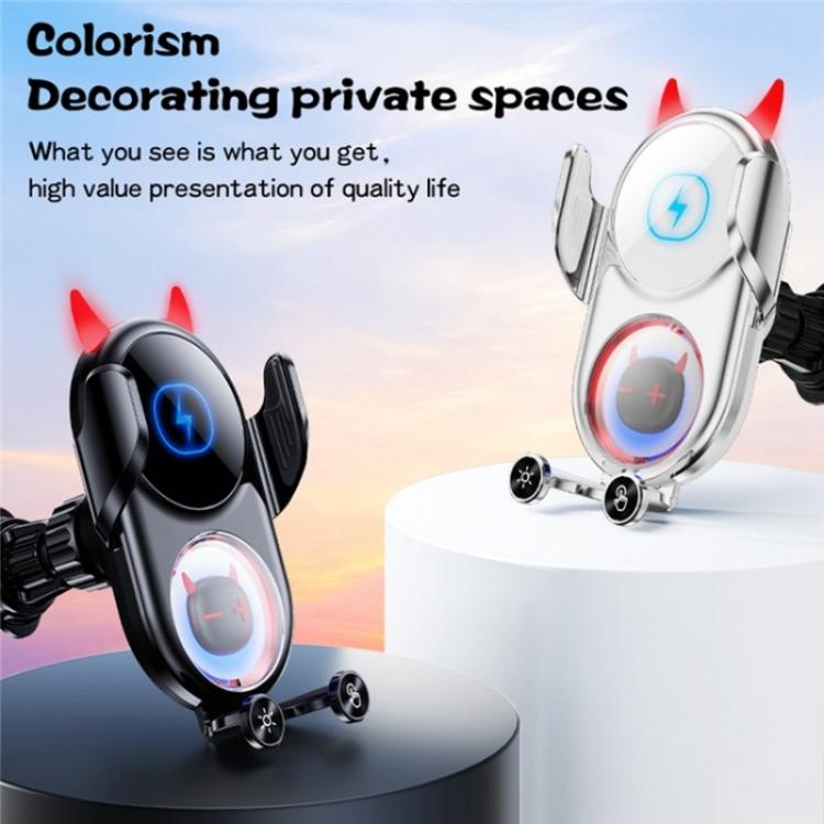 D1 Devil Design Air Vent Mount Phone Holder Stand 15W Car Wireless Charger(Black) by buy2fix