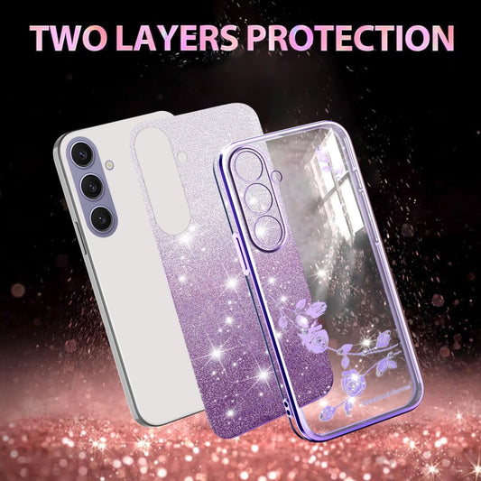 For Samsung Galaxy S25+ 5G Gradient Glitter Flower All-inclusive Phone Case(Purple) by buy2fix