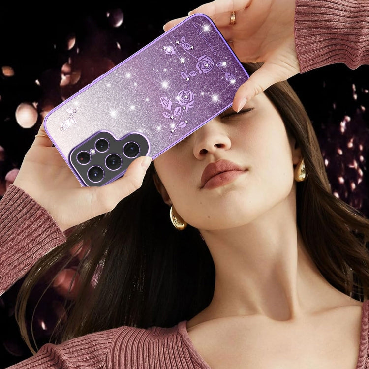 For Samsung Galaxy S25 Ultra 5G Gradient Glitter Flower All-inclusive Phone Case(Purple) by buy2fix