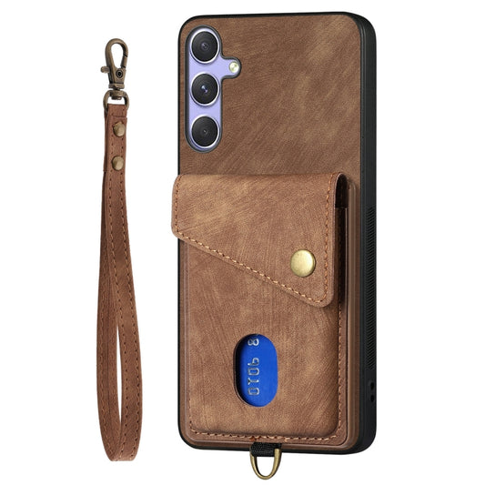 For Samsung Galaxy S25+ 5G Retro Card Wallet Fold Leather Phone Case with Strap(Brown) by buy2fix