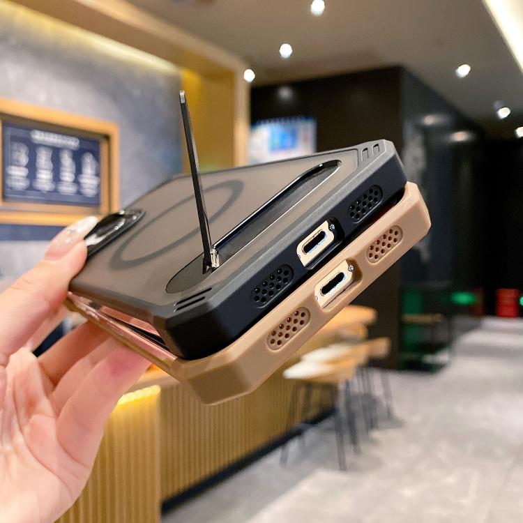 For iPhone 14 Pro Max Skin Feel Frameless MagSafe PC Phone Case with Fold Holder(Desert Gold) - iPhone 14 Pro Max Cases by buy2fix | Online Shopping UK | buy2fix