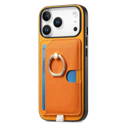 For iPhone 17 Pro Max Retro Cross Leather Ring Side Insert Card Bag MagSafe Phone Case(Yellow) - iPhone 17 Pro Max Cases by buy2fix | Online Shopping UK | buy2fix