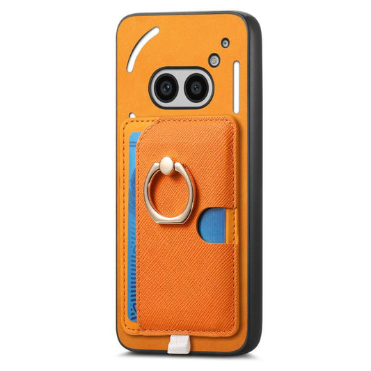 For Nothing CMF Phone 1 Retro Cross Leather Ring Side Insert Card Bag MagSafe Phone Case(Yellow) - Nothing Cases by buy2fix | Online Shopping UK | buy2fix