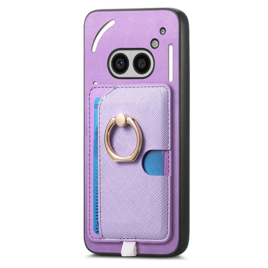 For Nothing CMF Phone 1 Retro Cross Leather Ring Side Insert Card Bag MagSafe Phone Case(Purple) - Nothing Cases by buy2fix | Online Shopping UK | buy2fix
