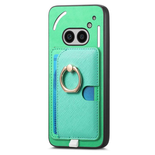 For Nothing CMF Phone 1 Retro Cross Leather Ring Side Insert Card Bag MagSafe Phone Case(Green) - More Brand by buy2fix | Online Shopping UK | buy2fix