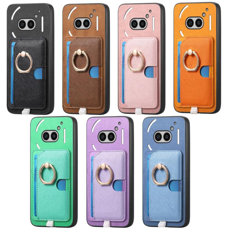 For Nothing CMF Phone 1 Retro Cross Leather Ring Side Insert Card Bag MagSafe Phone Case(Black) - Nothing Cases by buy2fix | Online Shopping UK | buy2fix