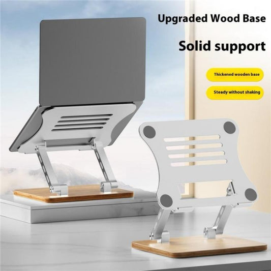 J32 Foldable Wood Base Desktop Metal Phone Holder Adjustable Laptop Stand(Black) - Laptop Stand by buy2fix | Online Shopping UK | buy2fix